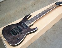 Wholesale A Double Rocking Item Electric Guitar with Tiger Grain Maple Venner Transparent Black Body Floyd Rose and HH Open Pickups can be custom