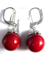 Wholesale gt gt X16MM Grey South Sea Shell Pearl Drop Earrings Red Coral Beads White Flower Hook Earrings