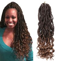 Wholesale Faux Locs Crochet Hair Ombre Crochet Braiding Hair with Curly Ends Black Mixed Light Brown Heat Resistant Synthetic Hair Extension Inch