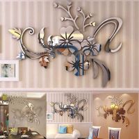 Wholesale 3D Mirror Floral Art Removable Wall Sticker Acrylic Mural Decal Home Room Decor For Bedroom TV Background Decoration