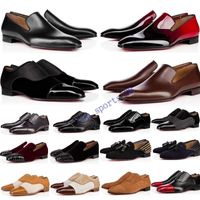Wholesale 2020 designer mens shoes loafers black red spike Patent Leather Slip On Dress Wedding flats bottoms Shoe for Business Party size