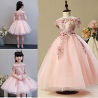 Wholesale 2020 Vintage Flower Girl Dresses Lovely Burgundy Clothes Blue Purple Dark Green With D Flowers Lace Bow Tutu Ball Gowns In Stock Cheap