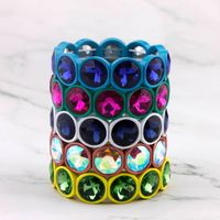 Wholesale ZWPON New Faceted Glass Crystal Dot Elastic Bangles Bracelets Paint Metal Base Round Bangles Jewelry