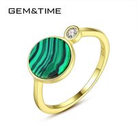 Wholesale Korean Green Malachite Ring Sterling Silver Solitaire Ring For Women Gemstone Silver Jewelry Anillos Mujer