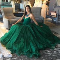 Wholesale 2019 Modern Dark Green Ball Gown Prom Dresses Long Evening Party Wear Puffy Train plus size Princess Quinceanera Dresses BC0711