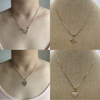 Wholesale Pendant Necklace Heart shape True Gold plated with bead flower Zircon setting box chain copper material women beautiful gift