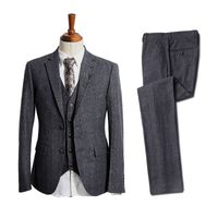 Wholesale Classy Wool Wedding Tuxedo Dark Gray Tweed Herringbone Pockets Groom Wear Men s Suit Vests Groomsmen Outfit Slim Fit Men s In Stock