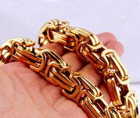 Wholesale 8mm Top L Stainless Steel Heavy Link Gold Byzantine Chain K Gold Plated Men Necklace