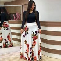 Wholesale 2019 popular European and American flower print color blocking long sleeve dress long short skirt women s dress plus size WGLYQ55