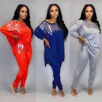 Wholesale Two Piece Dress Sequined Set Women Rave Festival Clothing Sexy Club Party Night Outfit Long Top And Pant Sweat Suit Matching Sets