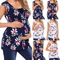 Wholesale Maternity Floral Printed Vest Pregnant Women Nursing Baby T shirt Sleeveless Tops Feeding Vest Loose Breastfeeding Tanks clothes plus size