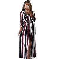 Wholesale Casual Dresses Women s Lapel Pocket Color Stitching Striped Shirt Dress Trend Fashion High Waist Party Dating