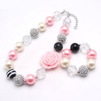 Wholesale fashion girls beautiful flower beads necklace diy bracelets chunky bubblegum jewelry kids necklace for birthday gift
