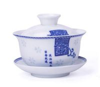 Wholesale new arrival blue and white tieguanyin gaiwan kungfu tea set three pieces porcelain traditional Chinese beauty