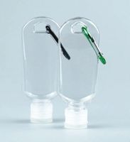Wholesale 50ml empty hanging bottle PETG plastic hand sanitizer bottle with Carabiner Flip Top Cap and hole