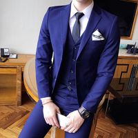 2020 Couleur Unie Smokings De Mariage Slim Fit 3 Pièces Costumes Groom Tenue Robe Hommes D Affaires Casual Blazer Dîner Costumes Groomsman Wear