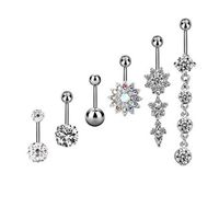 Wholesale 6PCS Surgical steel Fashion Flower Piercing Navel Opal Belly Button Rings Piercing For Women Navel Body Jewelry g Jewelry