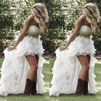 Wholesale Modest High Low Country Style Wedding Dresses Sweetheart Ruffles Organza Asymmetrical Fitted Hi lo White Bride Bridal Gowns
