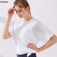 Wholesale Yoga Outfits Loose Quick Dry Women Shirt Mesh Patchwork Fitness Gym Smock Short Sleeve Sports Top Clothes Tee Haut Femme