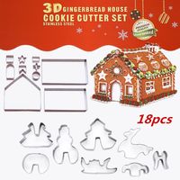 Wholesale Christmas theme cookie mould set stainless steel D DIY double sugar cake pan gingerbread house metal cake cutters mould box package
