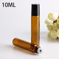 Wholesale Glass Roll On Bottles ml Amber Essential Oil Container with Stainless Steel Ball Black Cap Free DHL Shipping