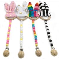 Wholesale Baby Teether Molar Chain Infant Tooth Wood Ring Hoop Rabbit Ears Tooth Rubber Newborn Hand Rattles Teeth Exercise Toys Pacifier Chains B863
