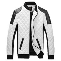 Wholesale Mens Jackets Winter and Autumn PU Leather Coats Male Black and White Fashion Slim Plaid Jacket
