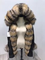 Wholesale Fashion MUKLA FURS brand brown dark Fox fur Threshold women winter coats cuff furs brown grass rabbit fur lining black long parkas Germany