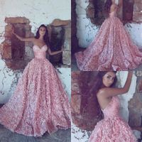 Wholesale Luxury Pink Sweetheart Ball Gown Princess Evening Dresses Ball Gowns Sleeveless Lace Appliques Prom Dresses Long Sweep Train robes de soiree