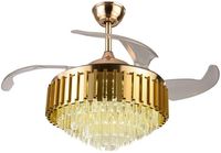 Wholesale Contemporary Chic Crystal Chandelier Fan Indoor Luxury Hiding Quiet Inch Polished Gold Retractable Ceiling Fan Light With Remote Control