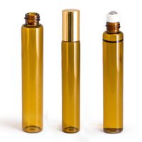 Wholesale Hot Sale ml Brown Glass Aromatherapy Essential Oil Roller Bottles ml Perfume Sample Roll bottles With Gold Plastic Cap