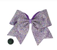 Wholesale New arrival Glowing inch cheer Hair Bow Luminous elastic rubber for girl Chunky Glitter Fabric Synthetic Leather Sheets Glow The Dark