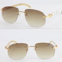 Wholesale Selling Adumbral Cat eye Rimless male and female T8100928 Sunglasses Style White Original Buffalo Horn Sun glasses Frame Men Brand Fashion Accessories