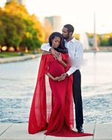 Wholesale Elegant Red African Mermaid Pregnant Prom Dresses Sexy Slim Long Cape Evening Formal Gowns Maternity Dress Shooting Photo Custom Made
