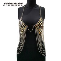 Wholesale Ladies Sexy Top Cropped For Women Festival Top Hollowout Tank Tops Metal Chain Vest Female Clubwear Gold Silver Real Photo Y19042801