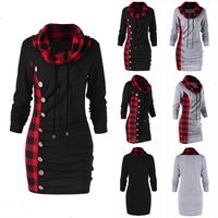 plaid trim cowl neck tunic sweatshirt dress