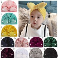 Wholesale 11 Colors Baby Girl Kids Winter Hat Gold Velvet Beanie Crochet With Cute Beading Rabbit Ear Hat New born Hat Cap Baby Kids Maternity