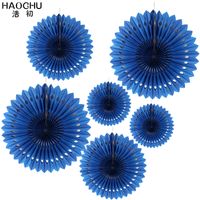 Wholesale HAOCHU Set Dark Blue Openwork Paper Fans Flower Birthday Party Decorations Kids Souvenirs For The New Year Wedding