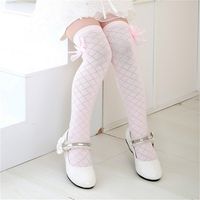 Classic Kids Cotton Socks Tights School High Knee Gridding Bow Stockings Pop#E