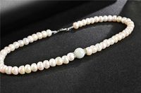 Wholesale Natural White Freshwater Pearl Necklace with Burmese Jade Emerald Choker Jewelry