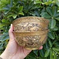Wholesale Supply copper ornaments Antique brass Nafu Longfeng bowl Copper bowl Brass Dragon and Phoenix bowl