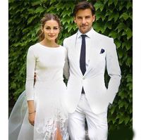 Wholesale Hot Sale White Mens Suits Slim Fit Groomsmen Wedding Tuxedos Two Pieces One Button Designer Blazers Formal Dress Suit With Jacket And Pants