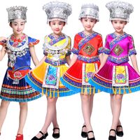 Cute Kids clothing Girls hmong Dancing clothes Chinese folk dancewear costume