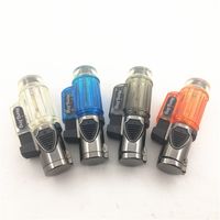 Wholesale Acrylic Cigar Lighter Three Nozzle Jet Strong Flame Torch Metal Spray Gun Butane Refillable Gas Lighters ignition Tool No Gas
