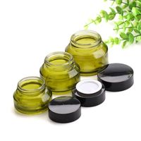 Wholesale g g g Olive Green Cosmetic Glass Bottles Containers Skin Care Empty Cream Jars With Black Lids