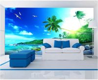 Wholesale 3D photo wallpaper custom d wall murals wallpaper Fresh blue sky coconut tree beach landscape TV sofa background wall decoration