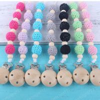 Wholesale Natural Wood Beads Pacifier Clip Crochet Wooden Beaded Binky Clip Organic Dummy Clips Pacifier Holders Baby Shower Gifts