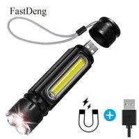 Wholesale USB Rechargeable Flashlight Mini Handheld Lamp COB Side Light Magnet Modes Zoomable LED Torch Waterproof Tactical Flashlight