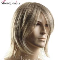 Peluca Recta Rubia Larga Mezclada Marrón Clara Para Los Hombres Cosplay Pelucas Sintéticas Medias Del Pelo De Halloween