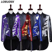 Wholesale Male Latest Fashion Autumn Winter Tailcoat Flips Sequins Swallowtail Evening Party Singer Host Costume Magician Show Long Blazer Stage Wear